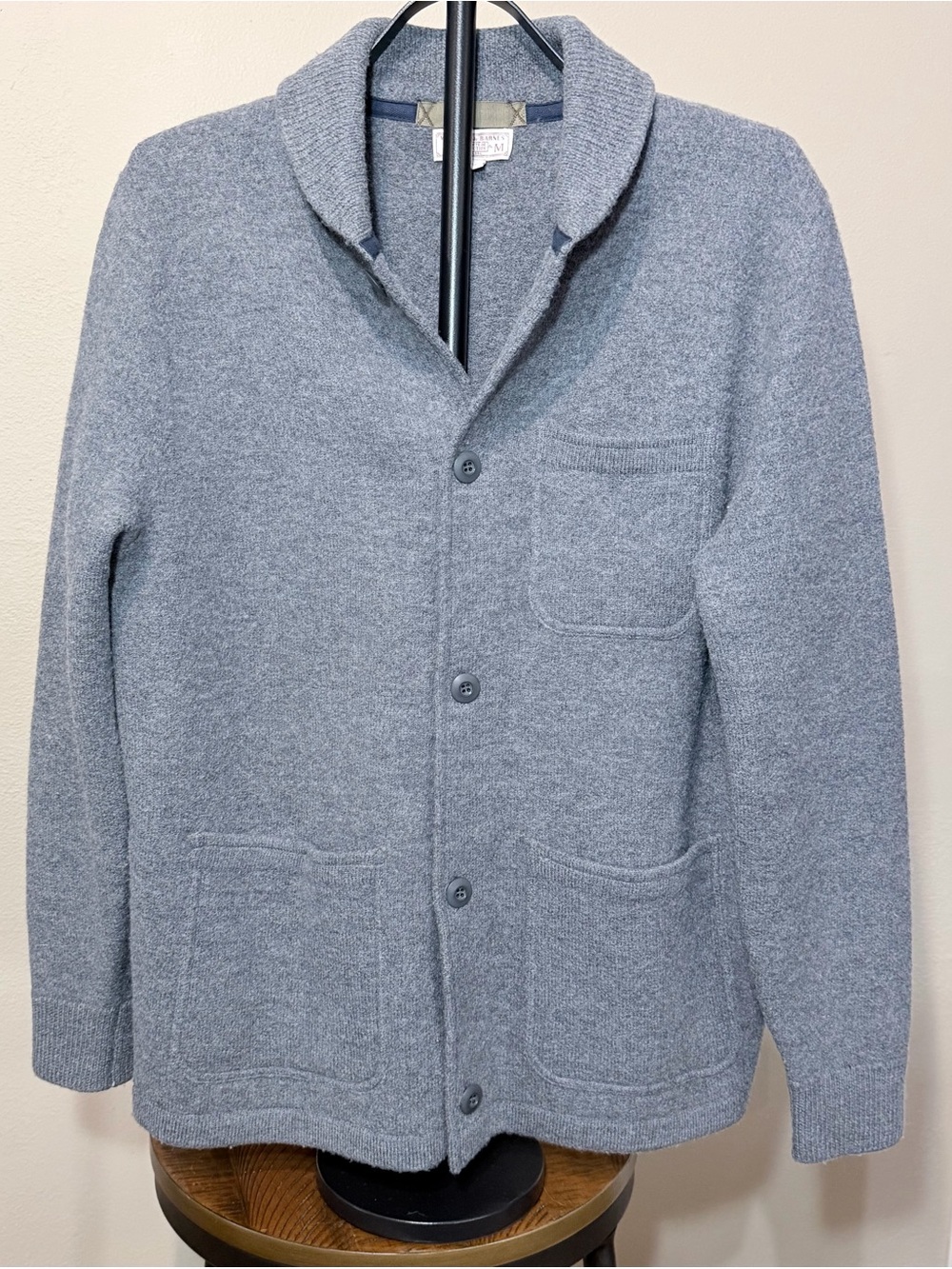 Vintage Wallace & Barnes Gray Merino Wool Smoking Button Cardigan Pockets Men M
